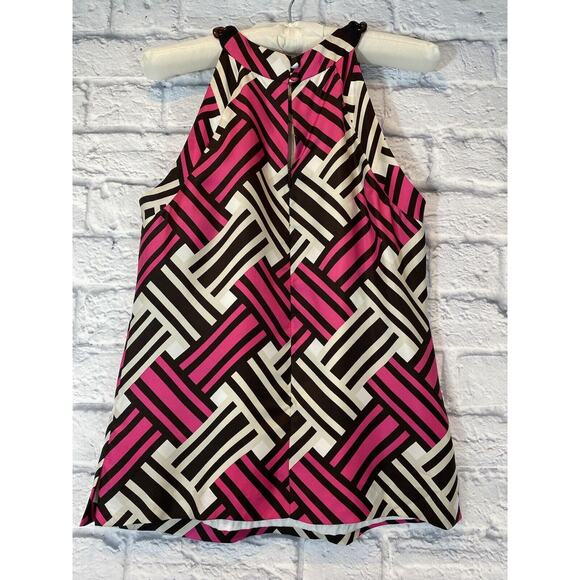 Milly of New York black & Pink Geometric Silk Tank Tortoise Shell Links Size 2. - Picture 2 of 7